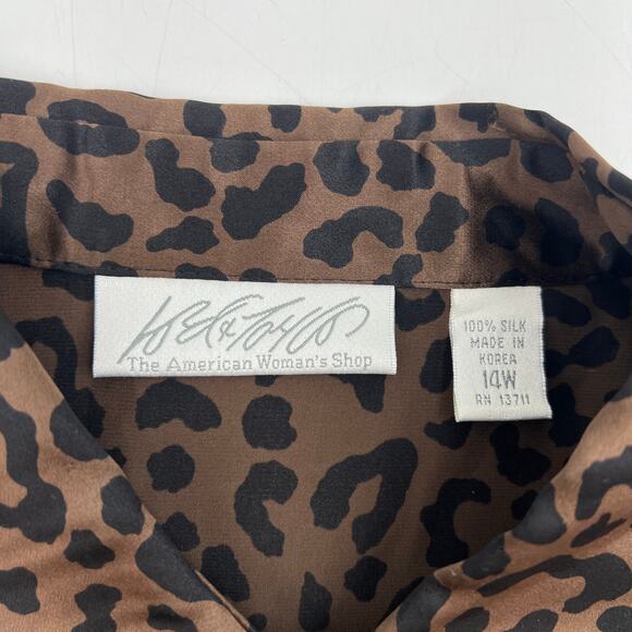 Vintage Y2K Lord & Taylor Silk Brown Leopard Printed Shirt Top - Picture 3 of 11